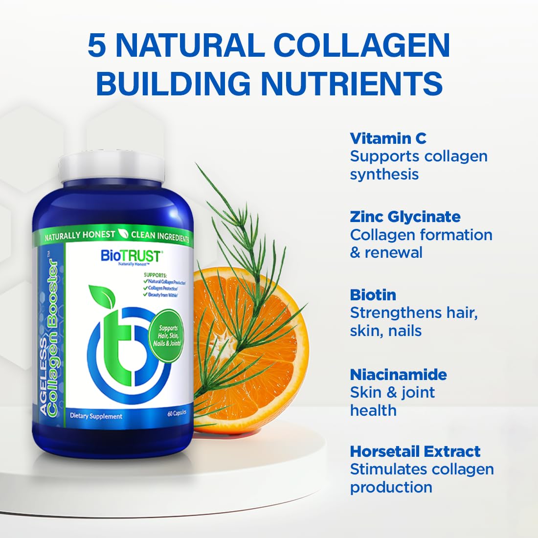 BioTrust Ageless Collagen Booster, Powerfully Support Beauty from Within, Plant-Based Collagen Builder, Glowing Skin, Gorgeous Hair, Beautiful Nails, Healthy Joints, 60 Capsules (30 Servings)