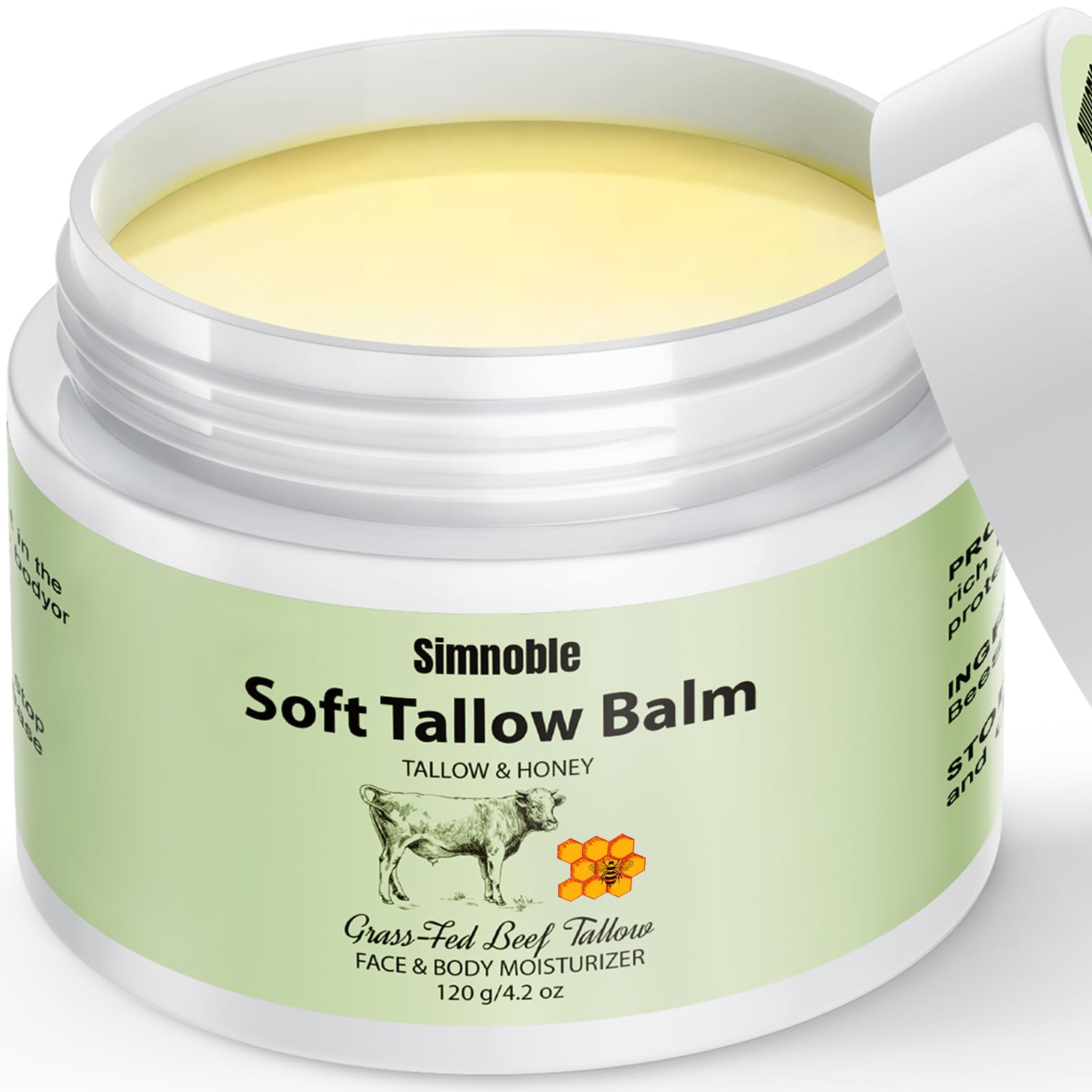 Beef Tallow for Skin, Beef Tallow and Honey Balm, Natural Tallow Face Moisturizer, Grass Fed Organic Tallow Face Cream Moisturizer Body Lotion Skin Care for Sensitive Skin - 4.2 oz