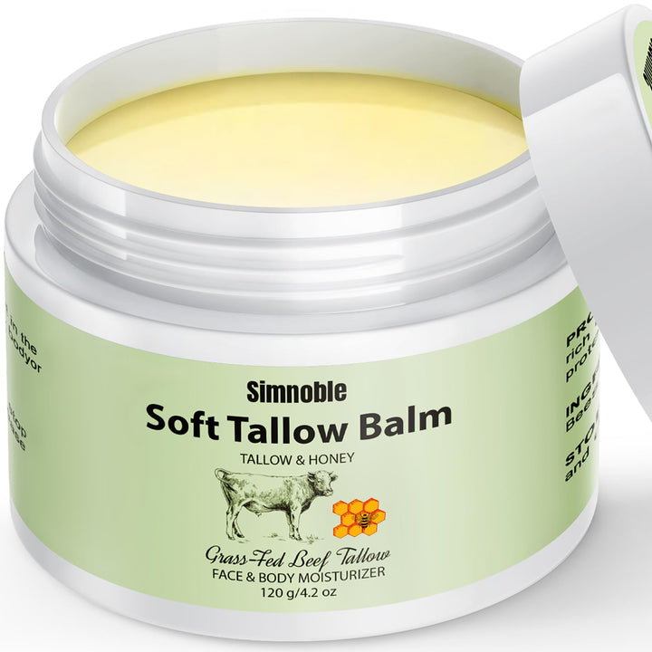 Beef Tallow for Skin, Beef Tallow and Honey Balm, Natural Tallow Face Moisturizer, Grass Fed Organic Tallow Face Cream Moisturizer Body Lotion Skin Care for Sensitive Skin - 4.2 oz