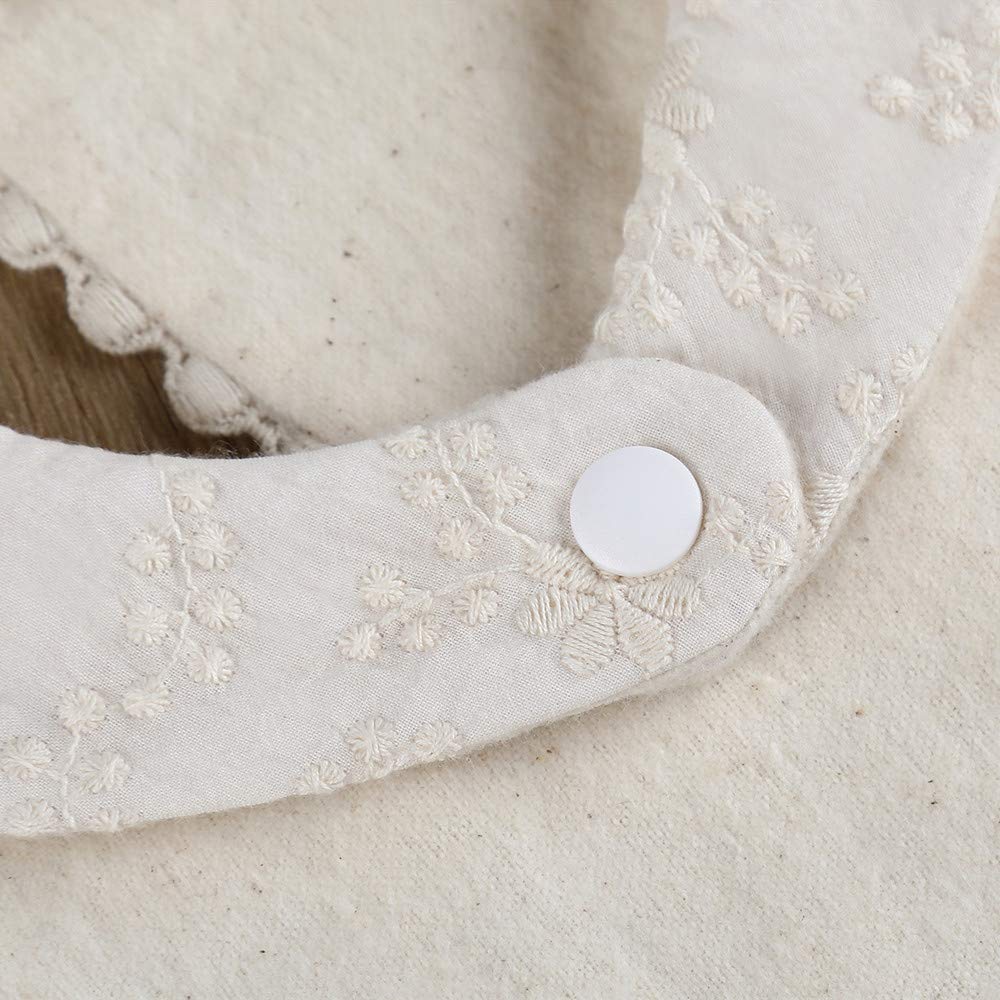 GZMM Baby Bib For Girls,Reversible Waterproof Handmade Natural Cotton Baby Drool Bib 0-12 months 2 Pack (off-white color, 0-12 months)