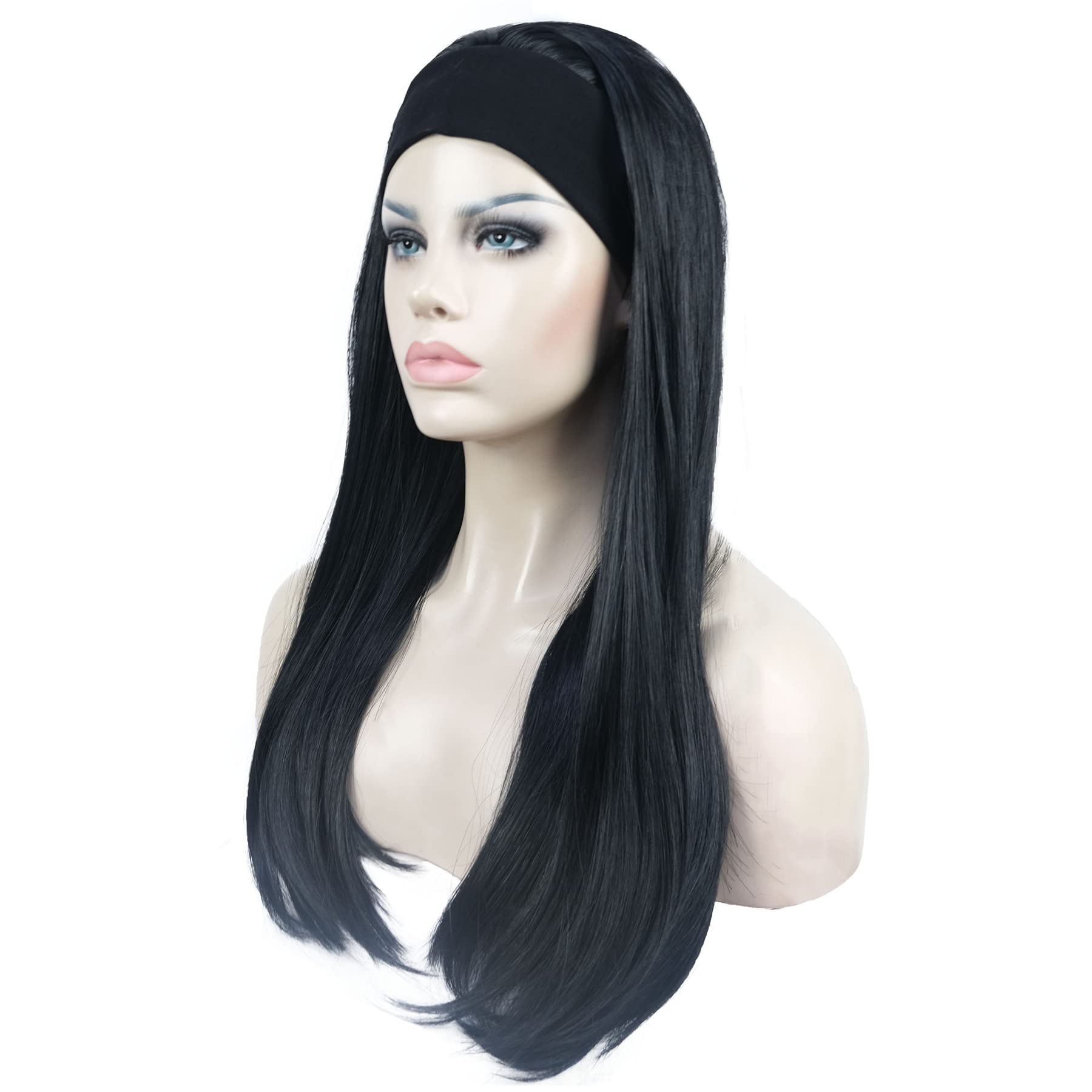 #1-Black: Aimole Long Straight 3/4 Women'S Wigs Hair Piece Synthetic Hair With Black Headband(1-Black)