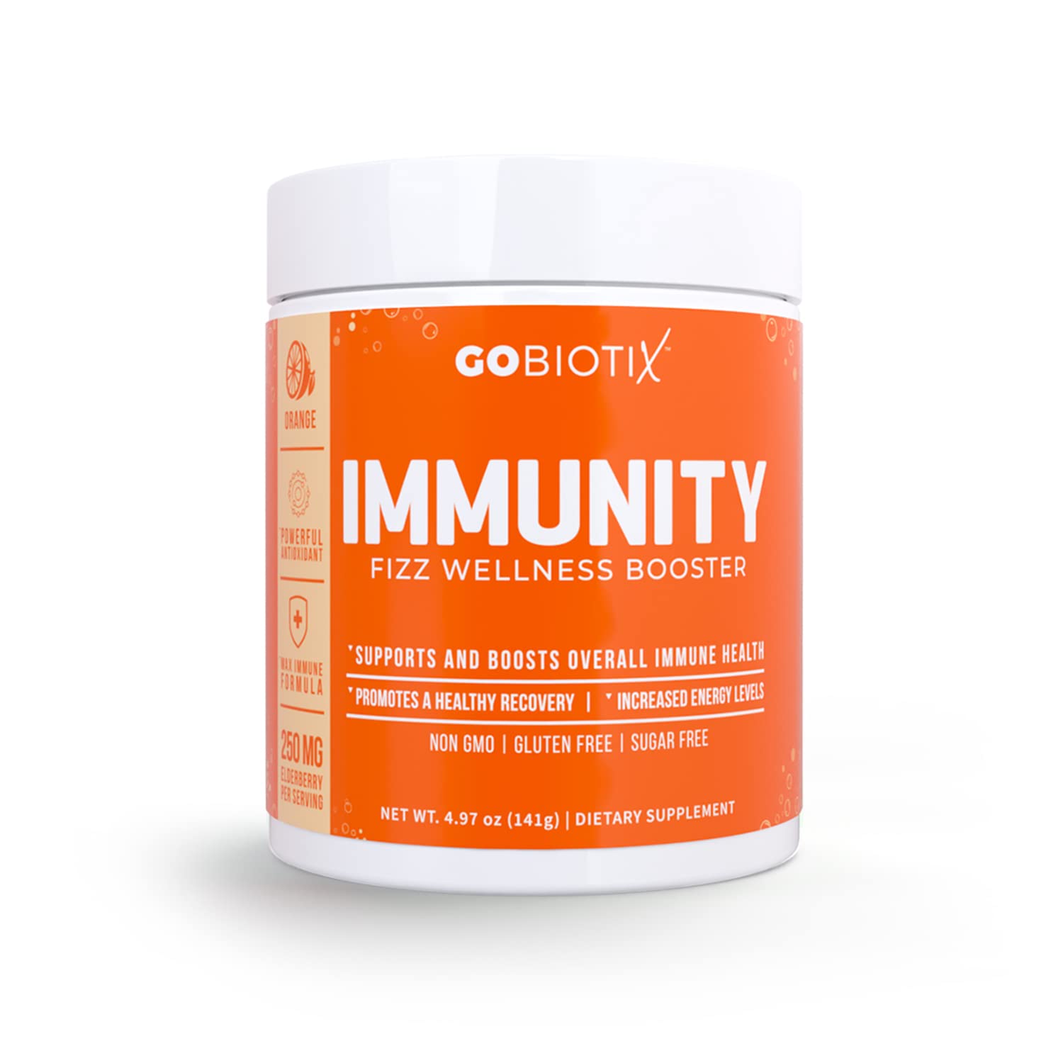 GOBIOTIX Vitamin C - Immune Defense Support Supplement - Immunity Powder Wellness Booster - Vegan Superfood - Elderberry, Turmeric, B12 Vitamin Supplement, Non-GMO and Sugar Free (Orange)