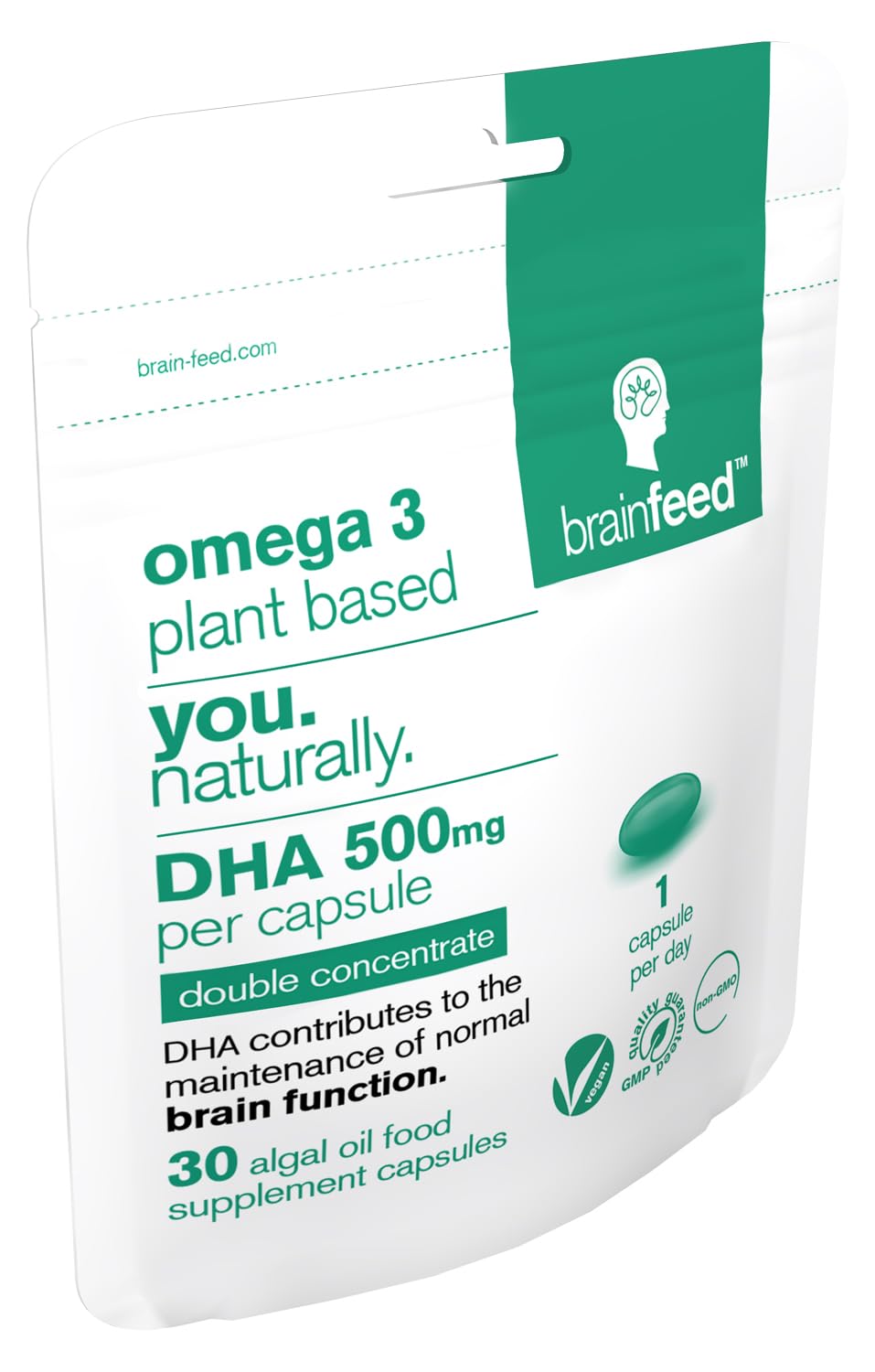 DHA Supplements (30) | Double Concentrate Omega 3 DHA 500mg PER Capsule - 1 a Day| Brain & Eye Health | Vegan DHA - Omega 3 Algae Oil |DHA 1000mg x 2 Capsules | Sustainable DHA Capsules