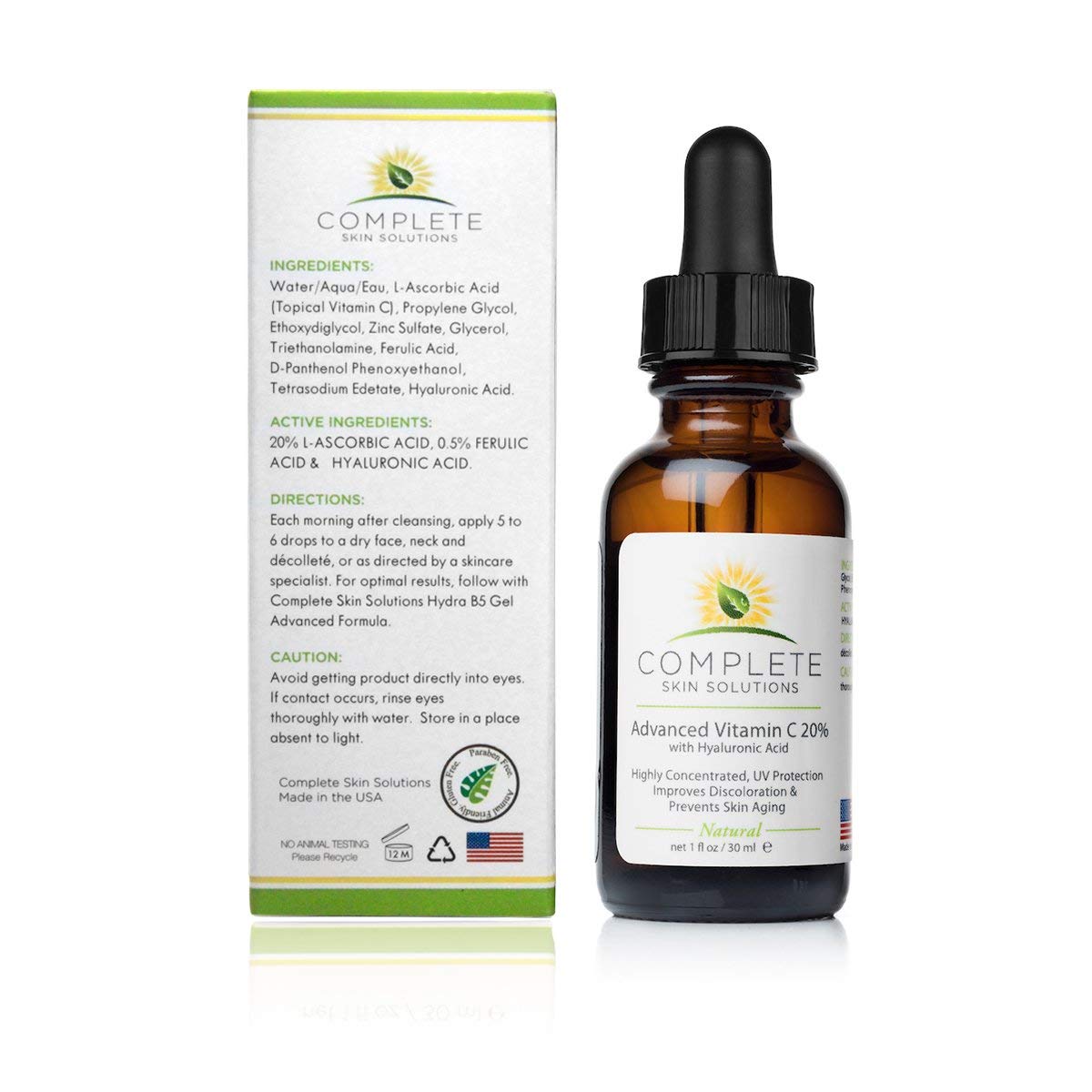 Advanced Vitamin CE Serum 20% - With Ferulic, Hyaluronic Acid, Highly Concentrated Anti Aging Formula For Discoloration, Rejuvenation & Brightness | Smooth Wrinkles