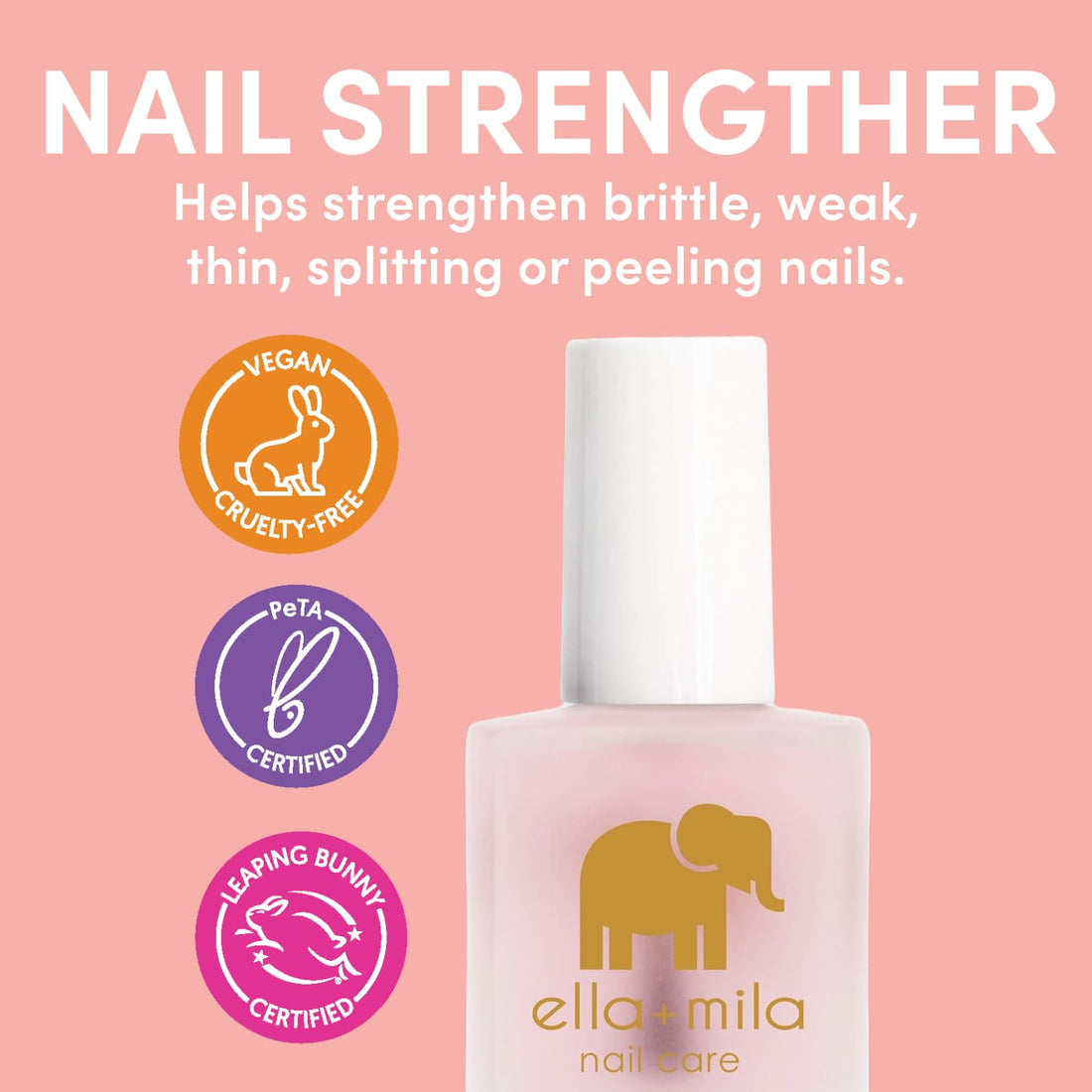 ella+mila First Aid Kiss Nail Strengthener and Growth treatment- Nail Repair Solution & Growth Treatment for Thin, Brittle & Damaged Nails - Nail Hardener with Vitamin E (0.45 fl oz)