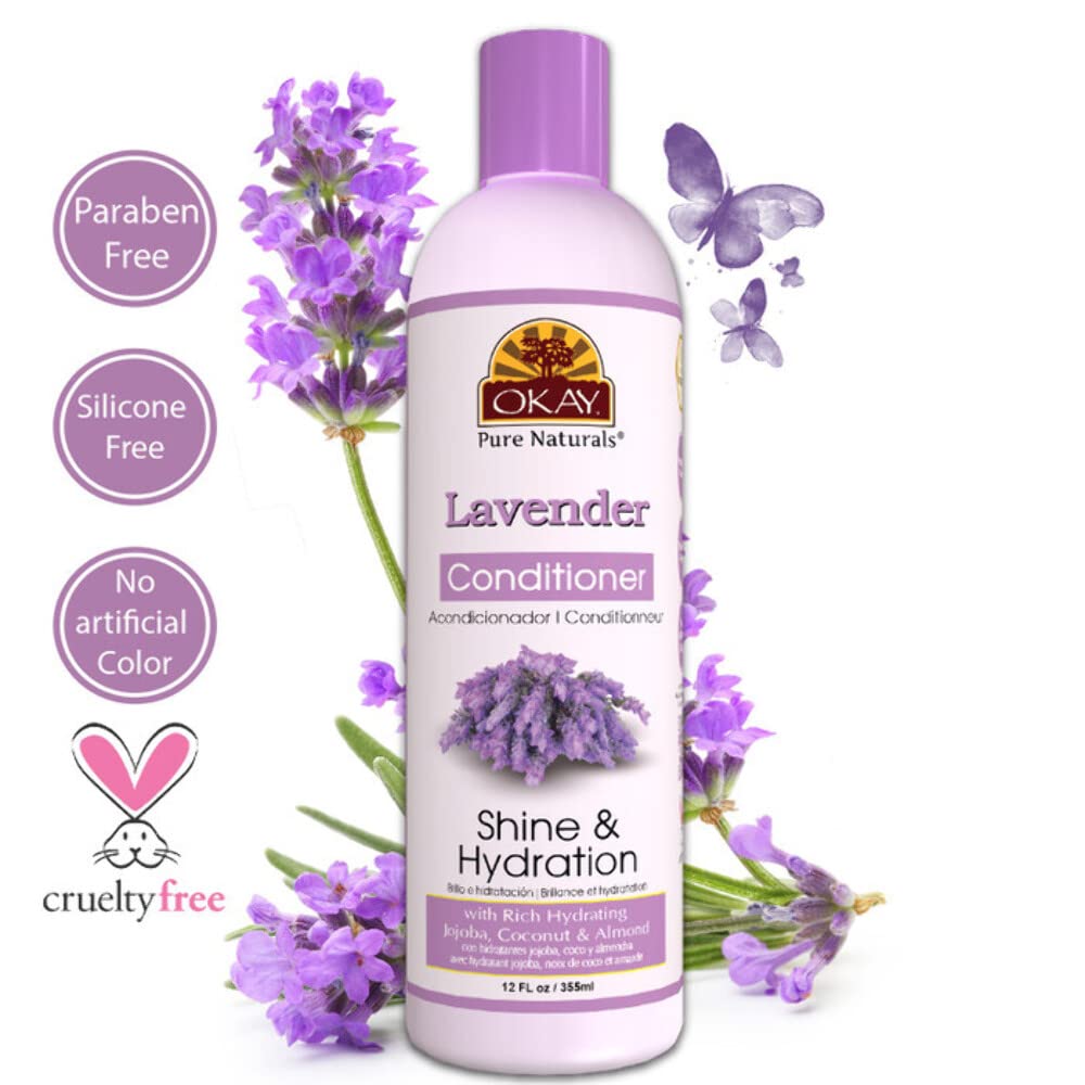Okay Lavender Shine&Hydration Conditioner Helps Replenish,Nourish and Hydrate Hair Sulfate,Silicone,Paraben Free For All Hair Types and Textures Made in USA 12oz (OKAY-LAVC12)