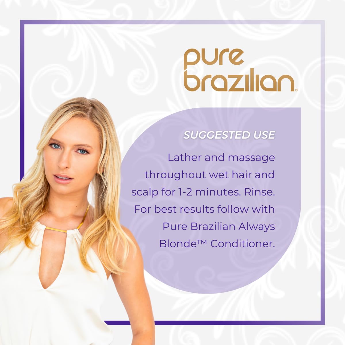 Pure Brazilian Always Blonde Shampoo with Keratin, Acai & Argan Oil, Purple Shampoo for Color-Treated Hair, Sulfate-Free, 13.5 Fl Oz