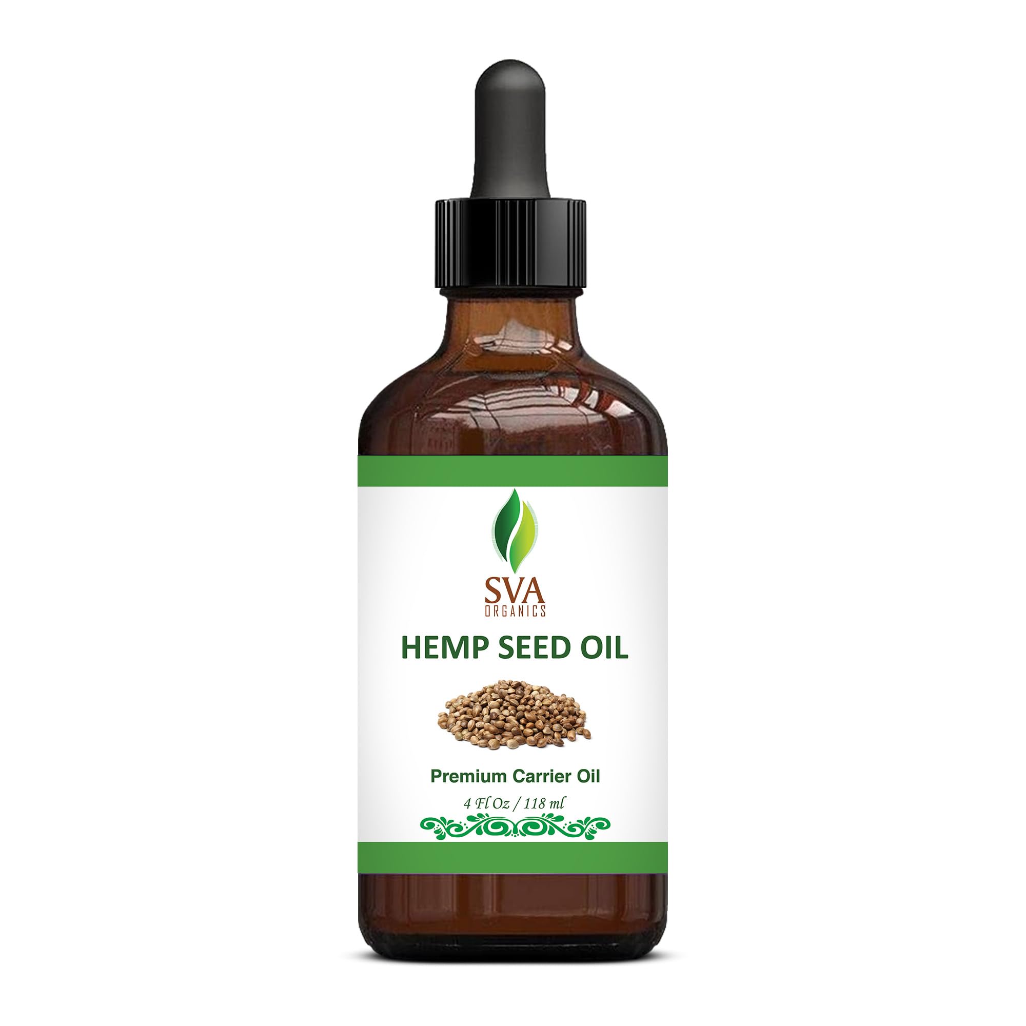 SVA ORGANICS Hemp Seed Oil Cold Pressed 4oz (118 ml) Premium Carrier Oil With Dropper For Skin Care, Hair Care, Scalp Massage, Body Massage, Hair Products, Cosmetics & Soap