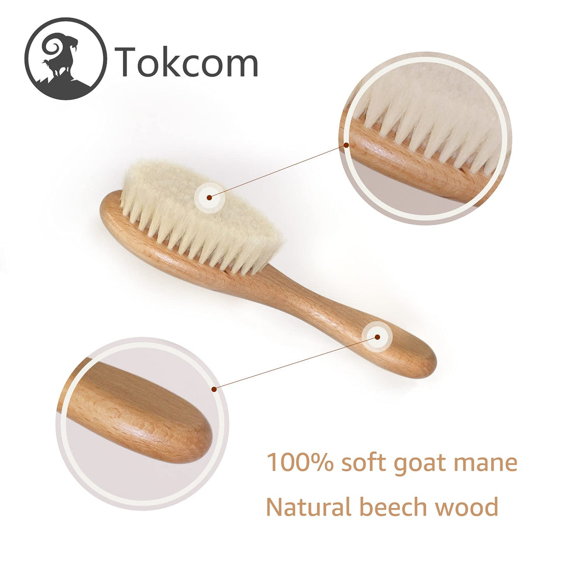 Tokcom Baby Hairbrush, Baby Massage Brush with Wooden Handle & Super Soft Goat Bristles for Newborns & Toddlers