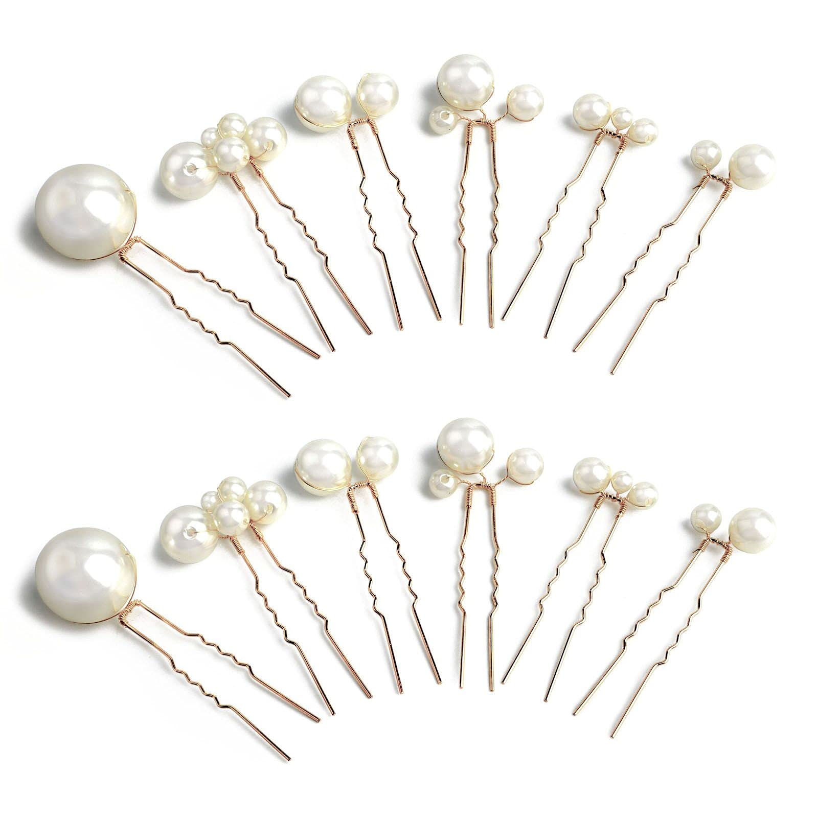 Sppry Wedding Pearl Hair Pins (12PCS) - U Shaped Hair Accessories for Bridal Women (Gold)