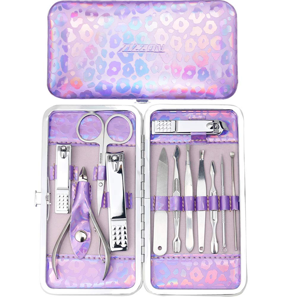 Zizzon Nail Clippers Kit Manicure Pedicure Set With Changeable Color Case(Purple)