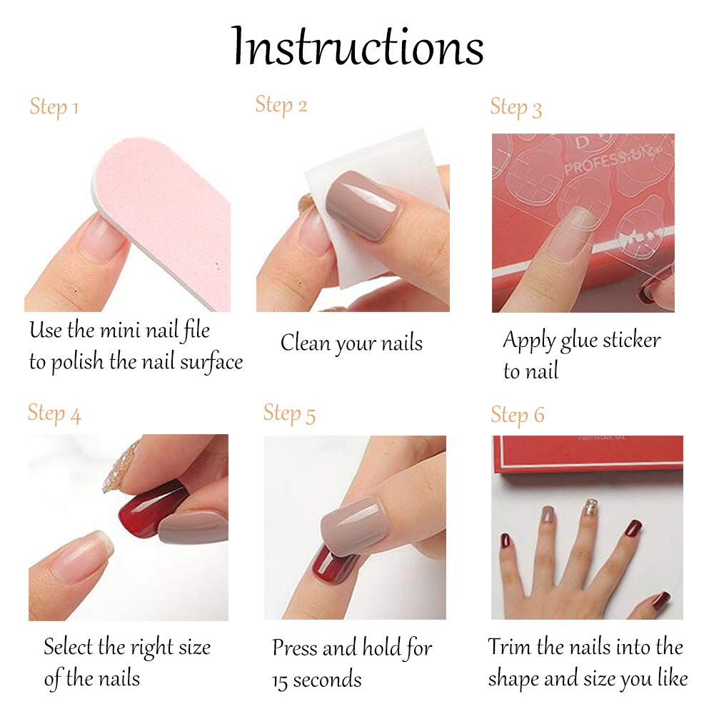 Aimimier 24Pcs Square False Nails Glossy Full Cover Pure Color Short Fake Nails with Glue Sticker Acrylic Artificial Press on Nails for Women and Girls (Burgundy)