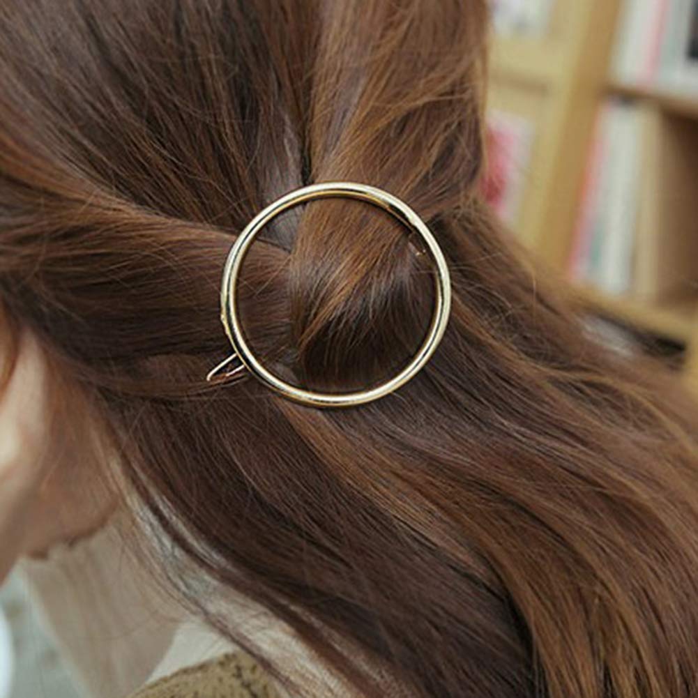 AKOAK Hollow Hoop Round Circle Geometric Metal Hair Clip Bobby Pin Ponytail Holder Hair Accessories for Women and Girl (2 Pcs/Lot,1 Gold & 1 Silver)