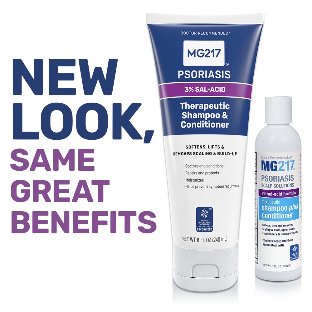 MG217 Psoriasis Shampoo and Conditioner with Salicylic Acid, Therapeutic Scalp Treatment, Softens, Lifts, Removes Scaling, Psoriasis Scalp Treatment, Salicylic Acid Shampoo and Conditioner, 8floz Tube