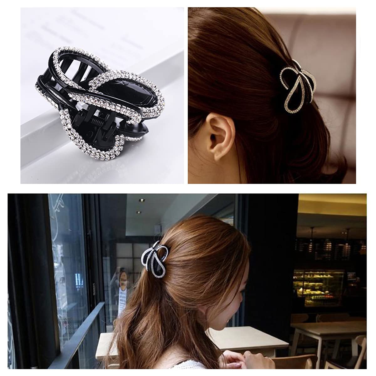 Casualfashion 2 Pcs Korean Stylish Hair Jaw Clip Hair Claw Crystal Rhinestone Hair Gripper for Women Hair Accessories
