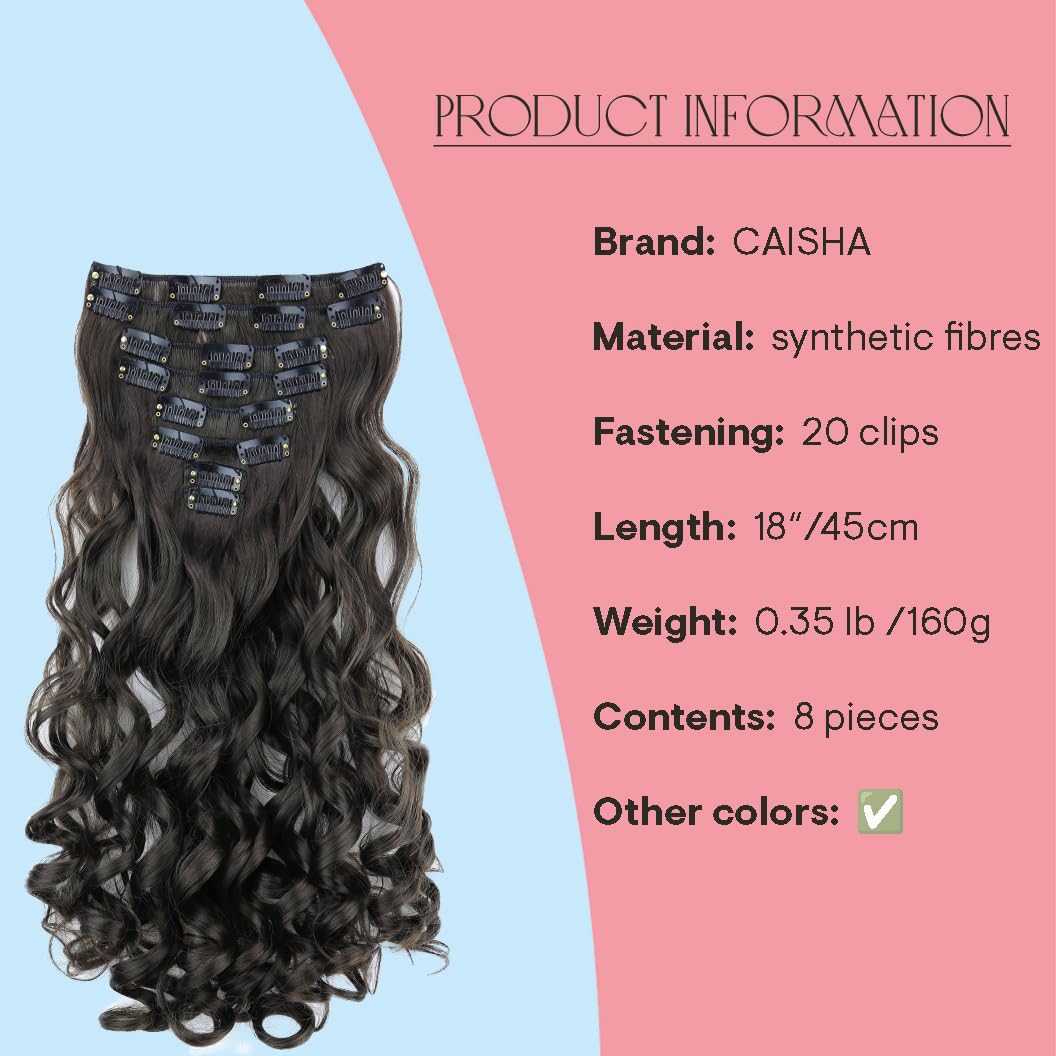 PRETTYSHOP XXL Set 8 pcs 24 Clip In Hair Extensions Full Head Hairpiece Wavy Curled Or Straight Heat-Resisting Div. Colors (brown curled #8 CES2-1)