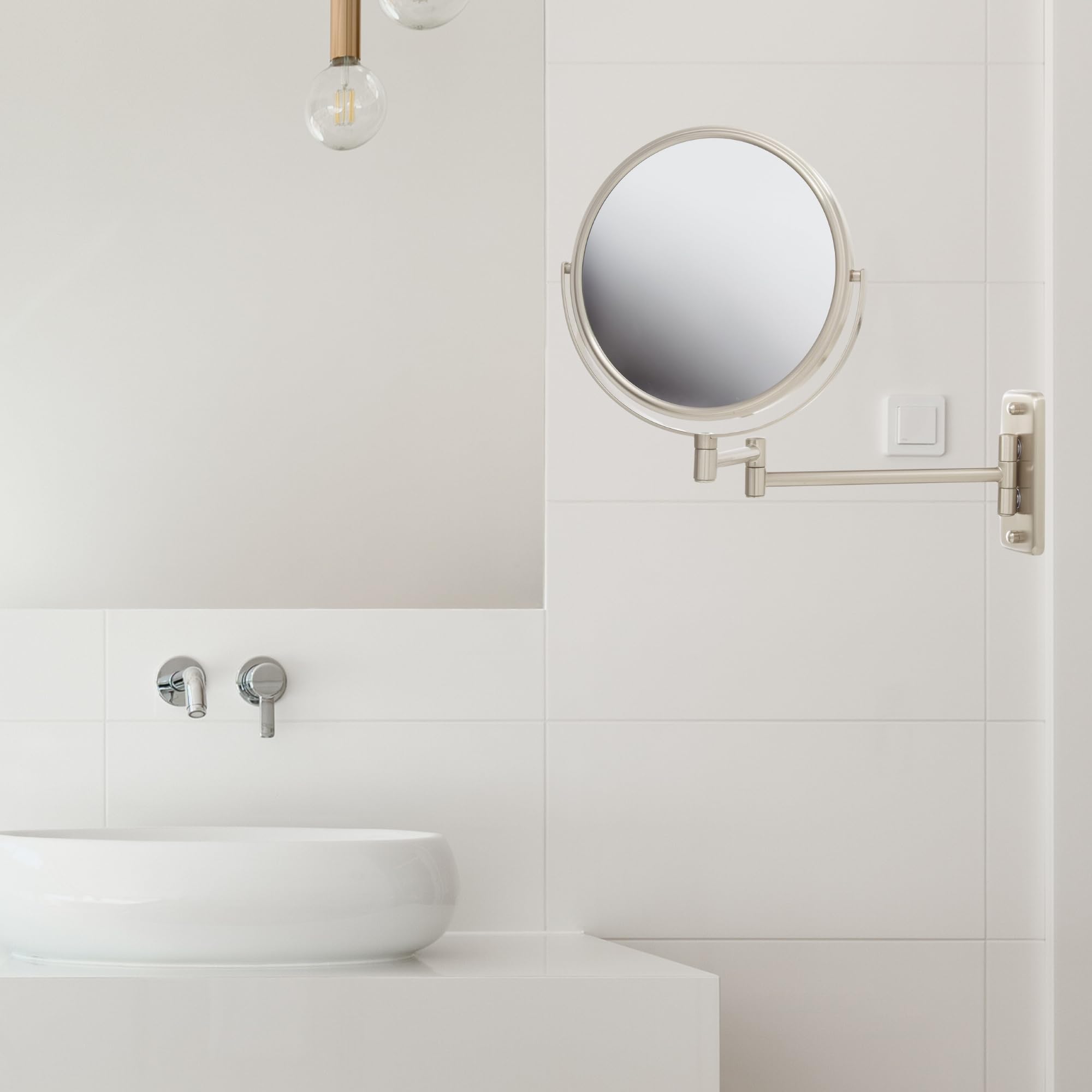 Jerdon JP7808N 8-Inch Two-Sided Swivel Wall Mount Mirror with 8x Magnification, 13.5-Inch Extension, Nickel Finish
