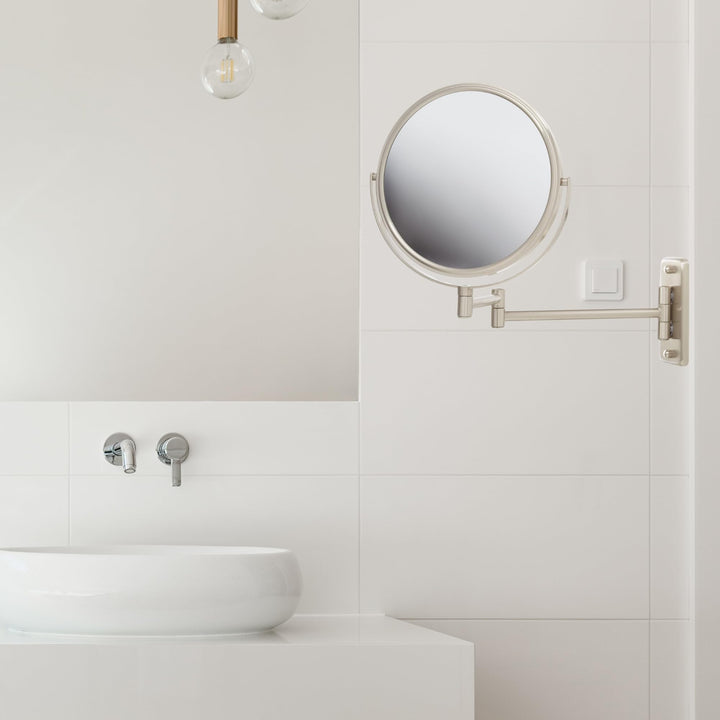 Jerdon JP7808N 8-Inch Two-Sided Swivel Wall Mount Mirror with 8x Magnification, 13.5-Inch Extension, Nickel Finish