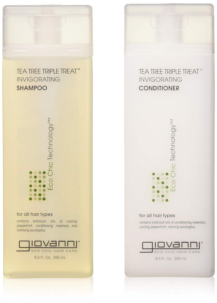 GIOVANNI Tea Tree Triple Treat Invigorating Shampoo & Conditioner Set - Cooling Peppermint, Eucalyptus, Rosemary, Helps Dry, Flaky Scalp, Salon Quality, Vegan, Cruelty Free, Paraben Free - 8.5 oz Each