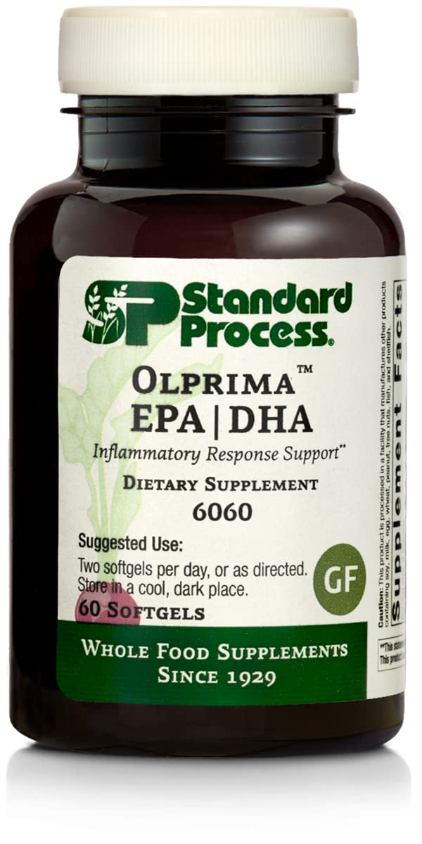 Standard Process Inc. Olprima EPA/DHA - Whole Food Brain Health, Heart Health Support, Sardine and Anchovy Fish Oil, Omega 3 with Astaxanthin - Gluten Free - 60 Softgels