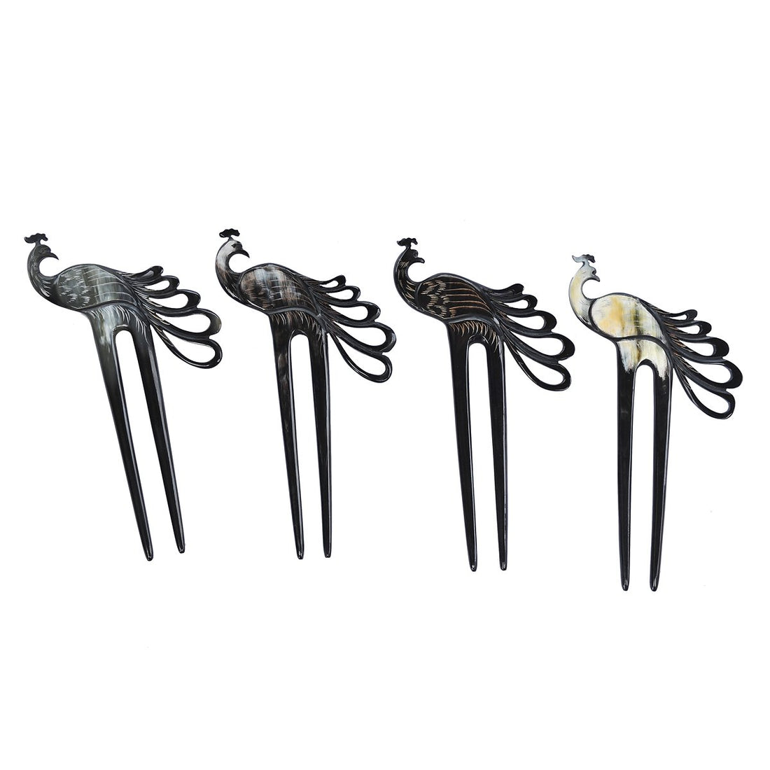 Marycrafts Black Peacock Buffalo Horn Hair Fork, Hair Pin, Hair Pick Accessory Toy Handmade 6.3