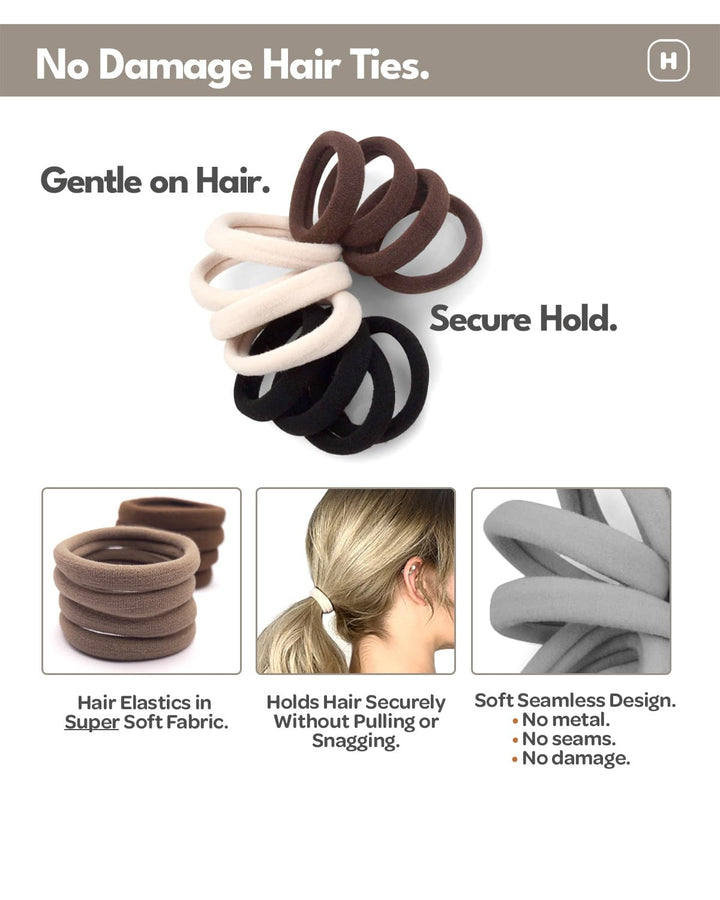 Cyndibands Seamless Hair Ties - Gold - Gentle Hair Ties No Damage, Standard Size 1.5 Inch, Soft and Stretchy Nylon Fabric Ponytail Holders - 12 Count