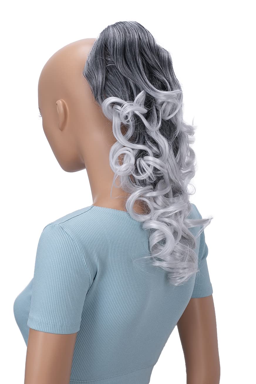 Prettyshop Hairpiece-Ponytail Ombre Gray Mix # 1Tgray H141: Prettyshop 20 Hair Piece Pony Tail Clip On Extension Voluminous Curly Heat-Resisting Ombre Gray Mix # 1Tgray H141