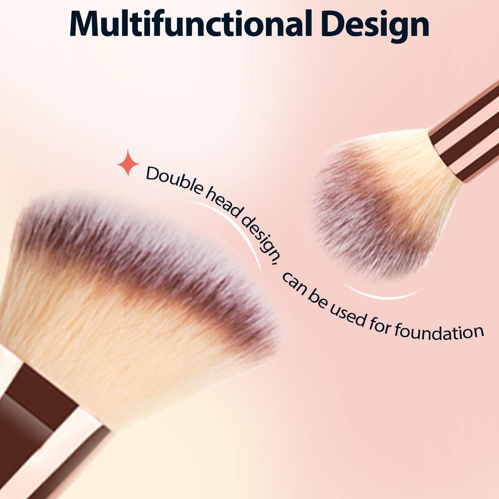 3Pack Dual-ended Makeup Brushes for Contouring Blending and Bronzing Angled Foundation Brush and Concealer Brush Premium Luxe Hair for Flawless Application of Liquid Cream and Powder Makeup Including