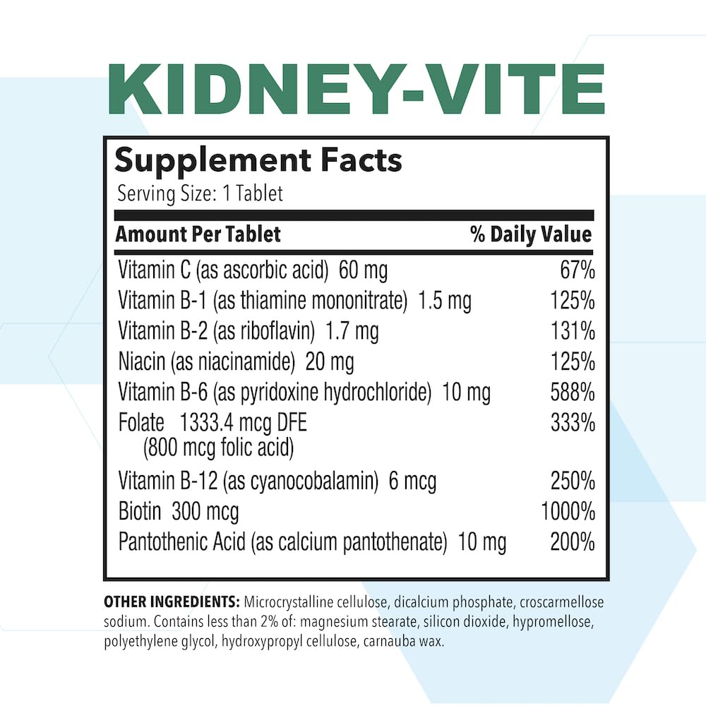 Puregen Labs Kidney-Vite | Premier Kidney, Renal Support | Non-GMO, Gluten-Free, No Artificial Color Additives | 2 Pack – Total 200 Tablets
