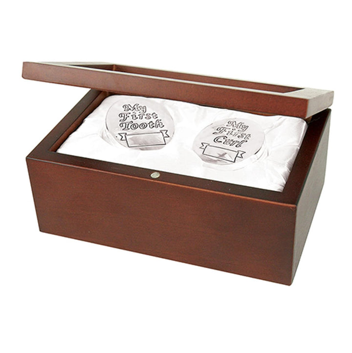 Stephan Baby Satin-Lined Rosewood Keepsake Box with Silver Plated First Tooth and First Curl Boxes
