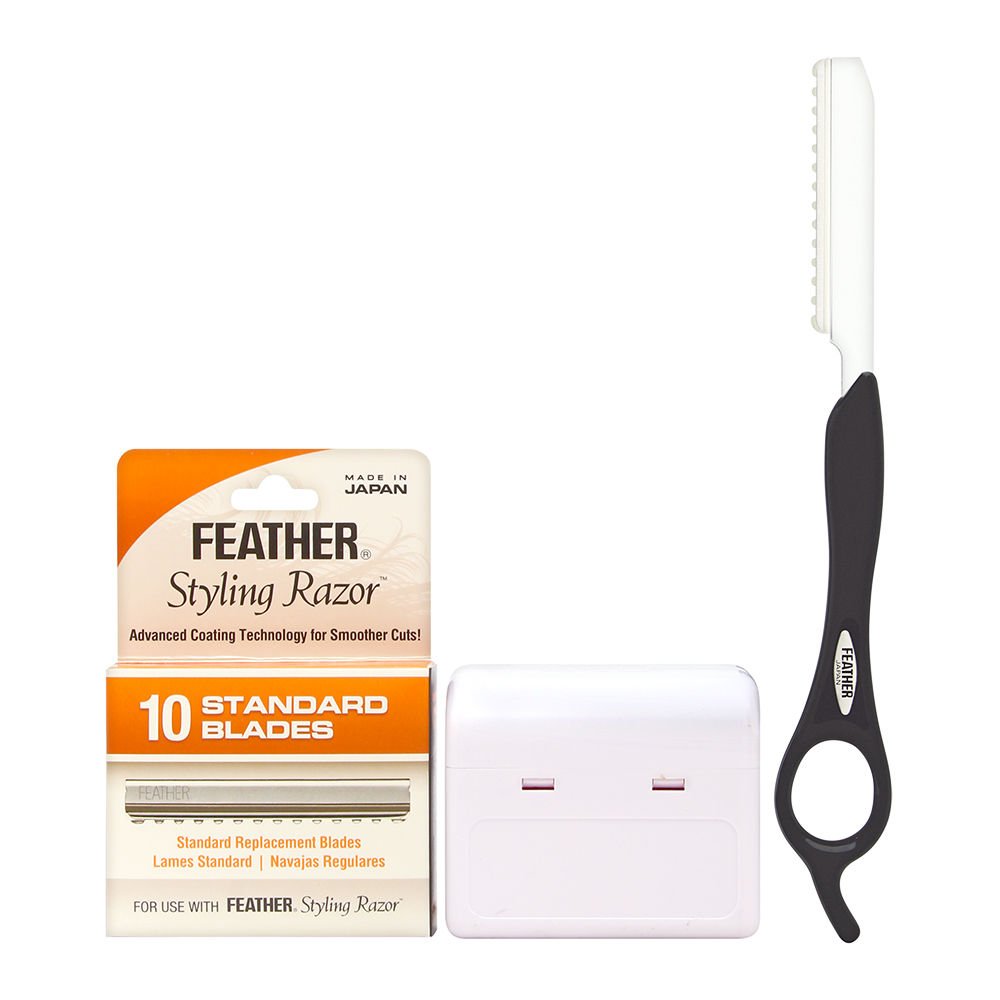 Jatai Feather Black Styling Razor Introductory Kit 4 Piece Set Includes: Styling Razor + 10 Replacement Blades + Disposable Container + Instructional DVD
