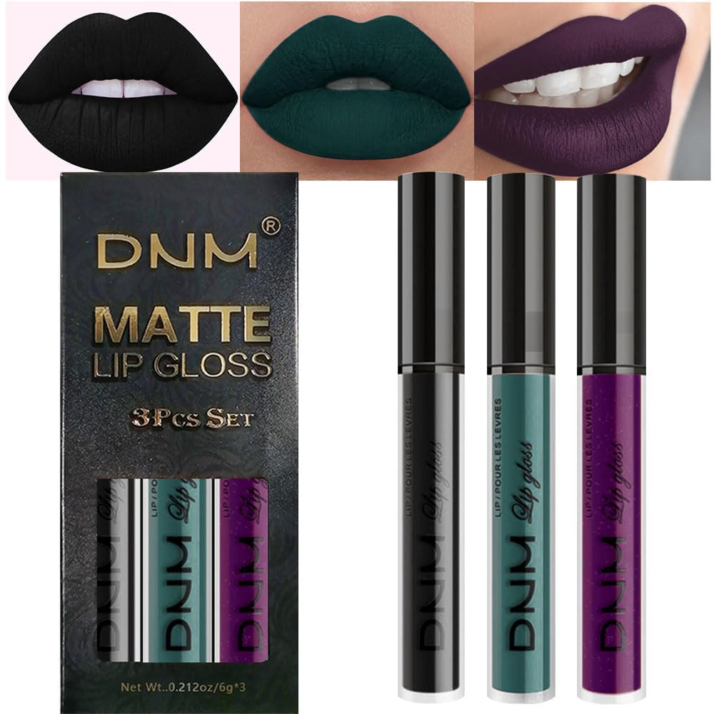evpct 3Pcs Dark Black Purple Green Matte Liquid Lipstick Lip Stain Sets for Women Matte+Lipstick Long Lasting 24 hr Hours Magic Lipstick 24 Hours original Waterproof 19#