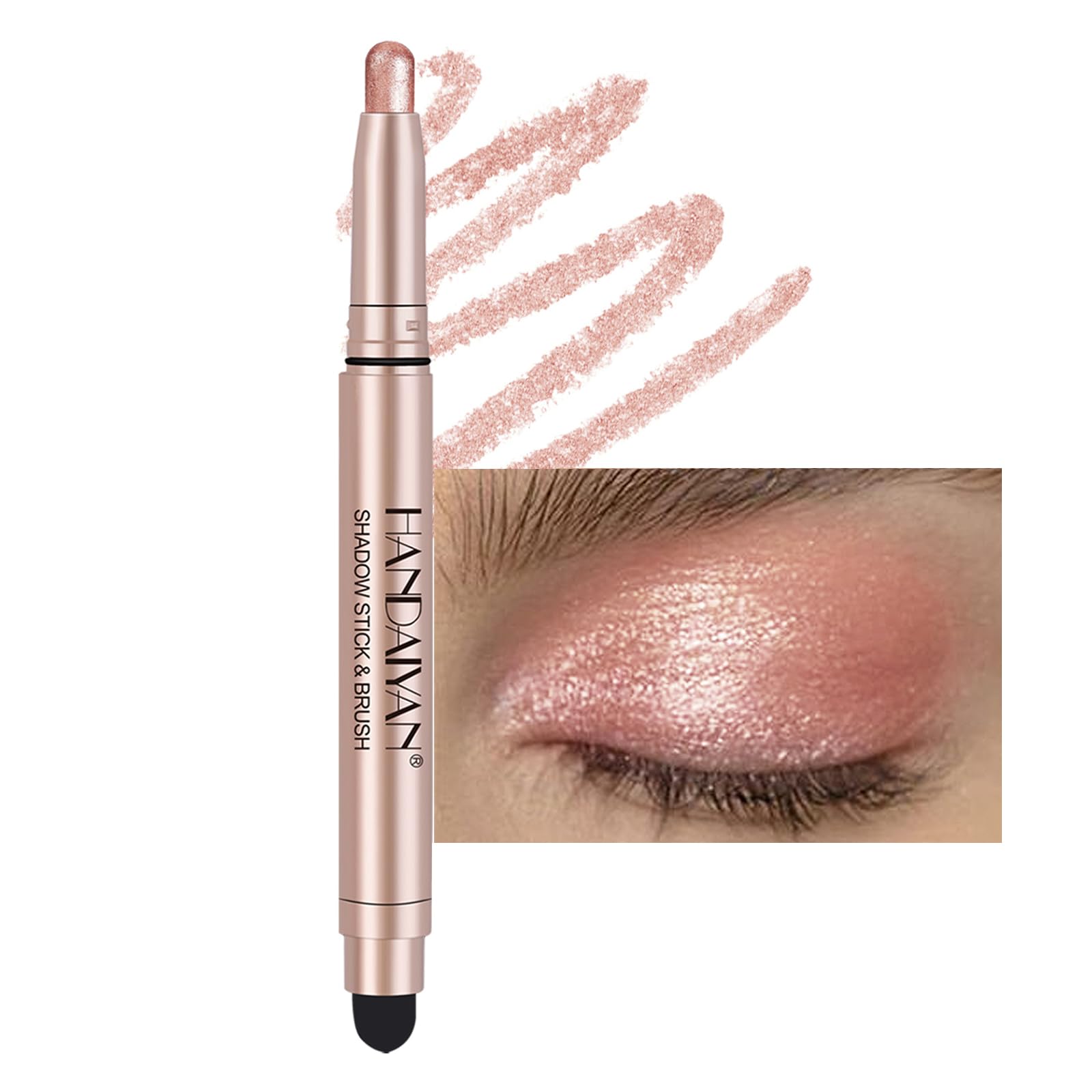 DekRion Eyeshadow Stick, Shimmer-Cream Eye Shadow Pencil, Eye Shadow Sticks Long-Lasting Waterproof, Glitter Eyeshadows Stick with Soft Brush for Eyeshadows Makeup(03Light-pink-shimmer)