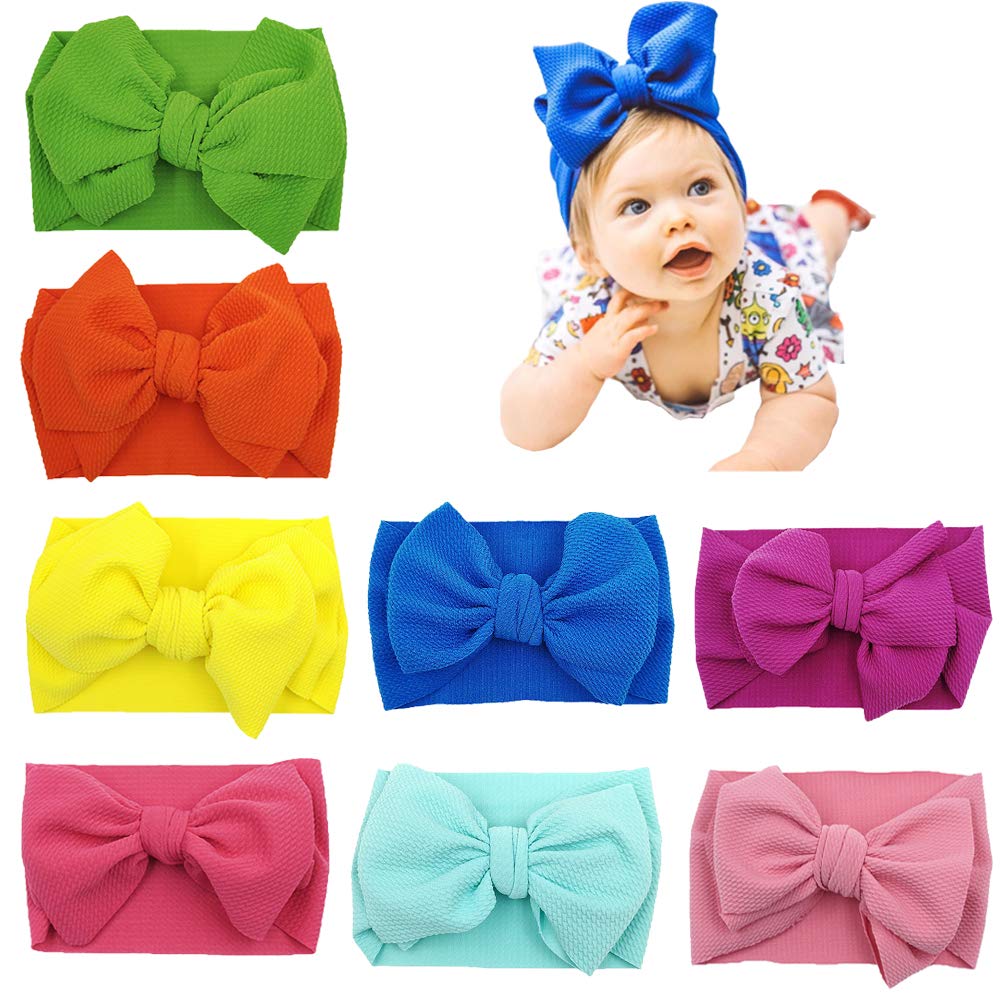 Steewarts Baby Girl Bow Headbands Newborn Hairband Baby Turban Knotted Elastic Headwrap for Toddler Hair Accessories (AA05-8PCS)