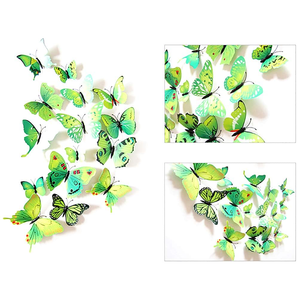 Somotersea 24PCS 3D Butterfly Wall Decal Removable Refrigerator Magnets Stickers Decor for Kids Room Decoration Home and Bedroom Art Mural Green