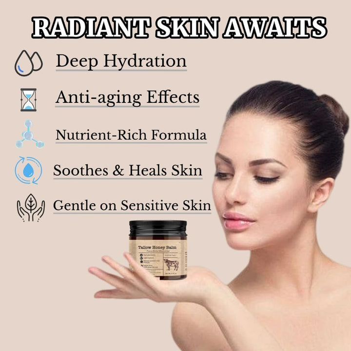 GAHQB Beef Tallow Honey Balm for Skin : Grass-Fed Beef Tallow Moisturizer For Face and Body, Tallow Cream with Manuka Honey Beeswax Olive Oil, 4 oz