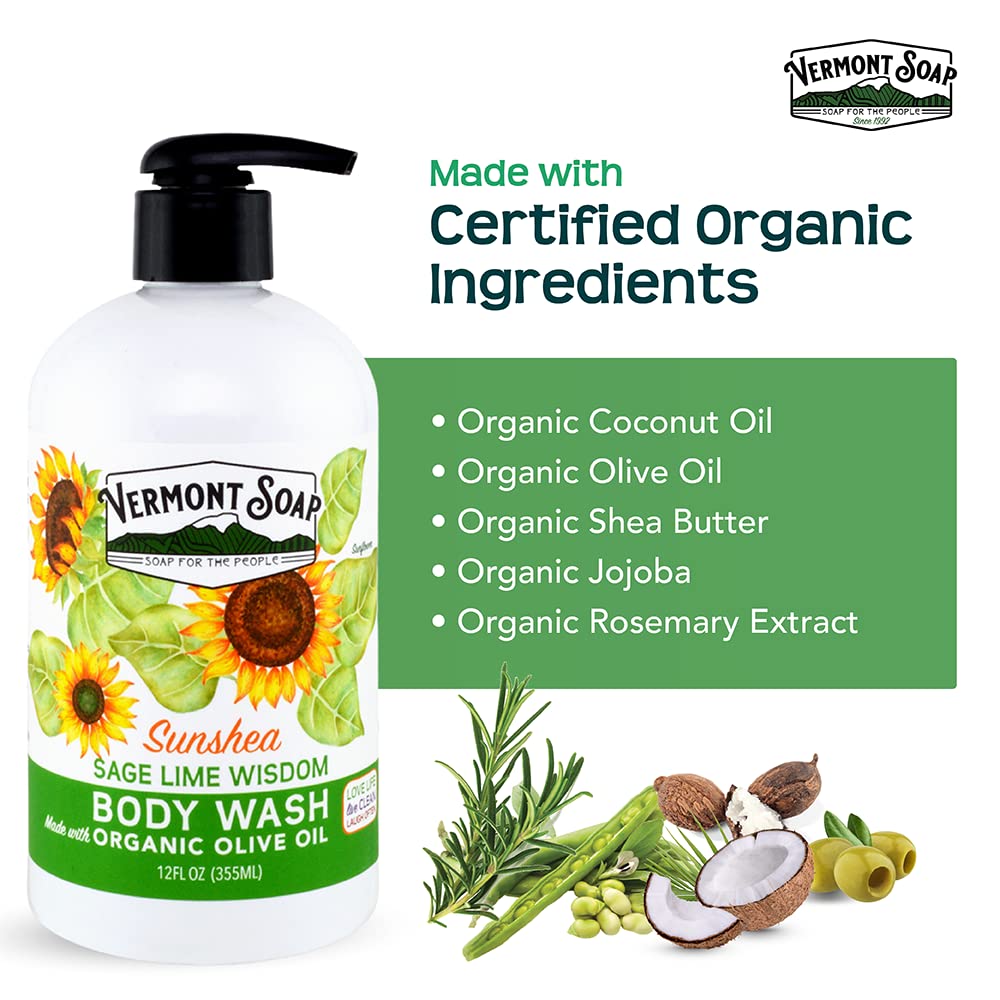 Vermont Soap Organic Body Wash (Sage Lime Wisdom), 12 oz