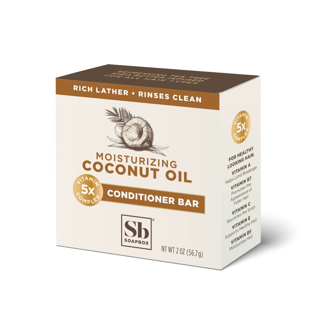 Soapbox Hair Conditioner Bar with Coconut Oil to Moisturize and Nourish Dry Damaged Hair - 2oz Solid Conditioner, Low Plastic, Vegan, Sulfate Free, Paraben Free