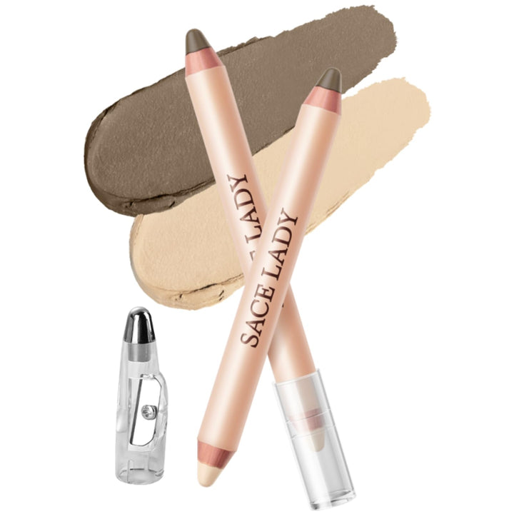 SACE LADY Double-Headed Highlighter Contour Pencil, Silky Smooth Highlight Bronzer Pen Easy Reshape Scuplt Bronze Face Makeup (02, 0.11Oz)