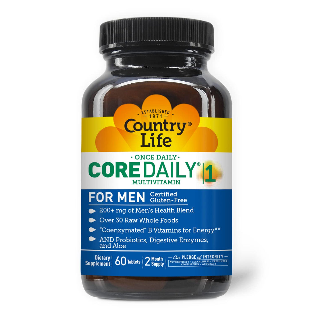 Country Life Core Daily-1 for Men - Multivitamin with Probiotics, Saw Palmetto, Pumpkin Seed Extract, and Coenzymated B Vitamins - Gluten-Free and Vegetarian - 60 Tablets