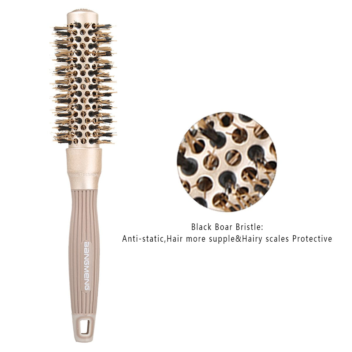 BANGMENG Round Barrel Anti-Static Hair Brush with Boar Bristles, Nano Thermal Ceramic Ionic Tech | For Extra Shine | Protect Hair, Enhance Texture, For Curling, Styling & Drying (1 inch)