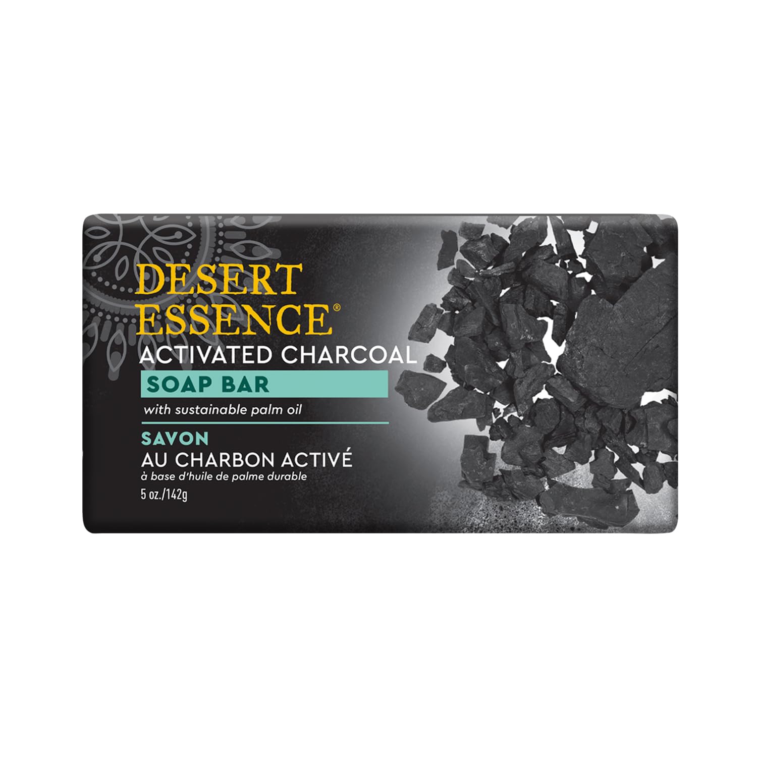 Desert Essence Soap Bar Activated Charcoal - 5 oz - Face & Body - Palm Oil - Detoxify & Moisturize Skin - Remove Excess Oil