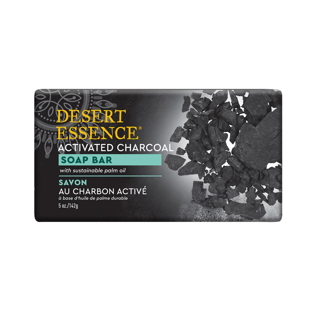 Desert Essence Soap Bar Activated Charcoal - 5 oz - Face & Body - Palm Oil - Detoxify & Moisturize Skin - Remove Excess Oil