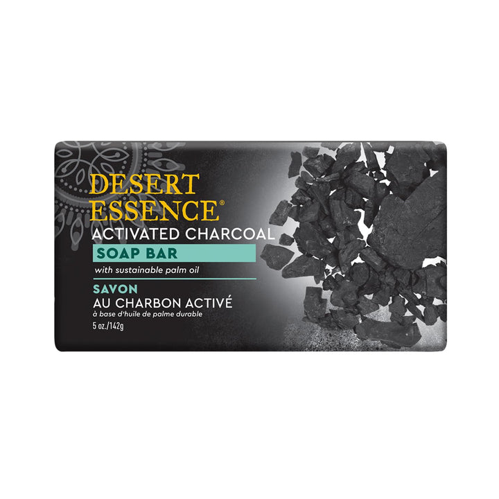 Desert Essence Soap Bar Activated Charcoal - 5 oz - Face & Body - Palm Oil - Detoxify & Moisturize Skin - Remove Excess Oil