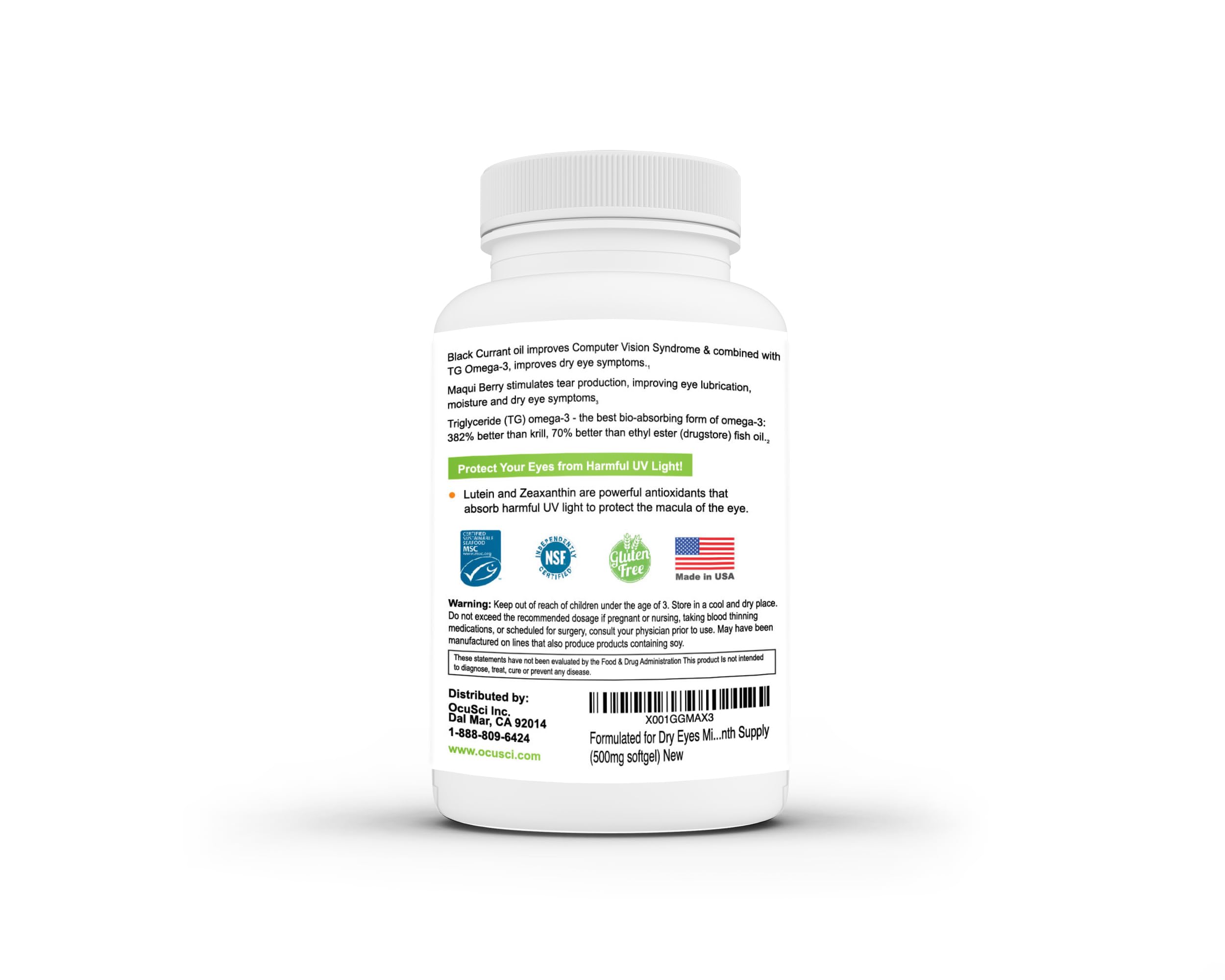 Formulated for Dry Eyes Mini-softgels of Ultra pure Omega-3, Black Currant Oil, Maqui Berry, Lutein, Zeaxanthin, Vitamins B12 and D3 (2 Month (180 mini softgels)