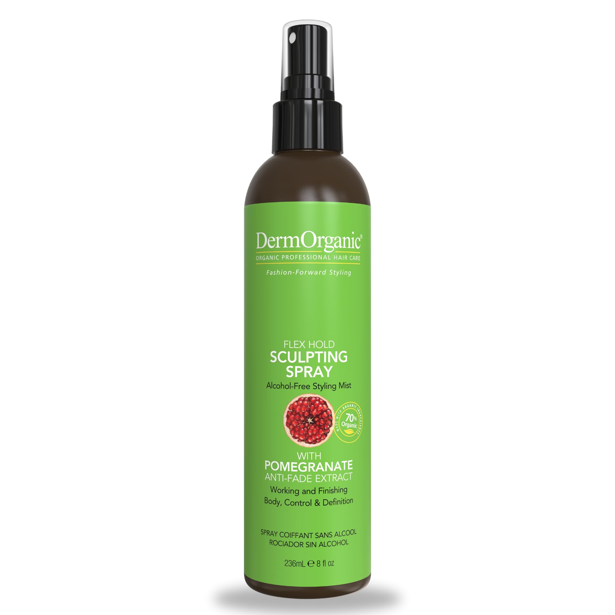 DermOrganic Flex Hold Sculpting Spray for Hair with Pomegranate Anti-Fade Extract - Alcohol-Free Styling Mist, 8 fl.oz