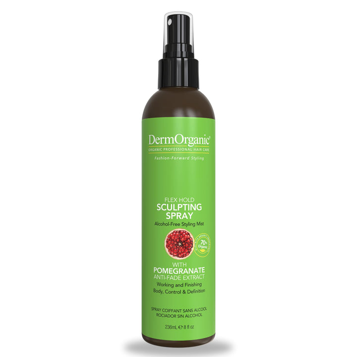 DermOrganic Flex Hold Sculpting Spray for Hair with Pomegranate Anti-Fade Extract - Alcohol-Free Styling Mist, 8 fl.oz