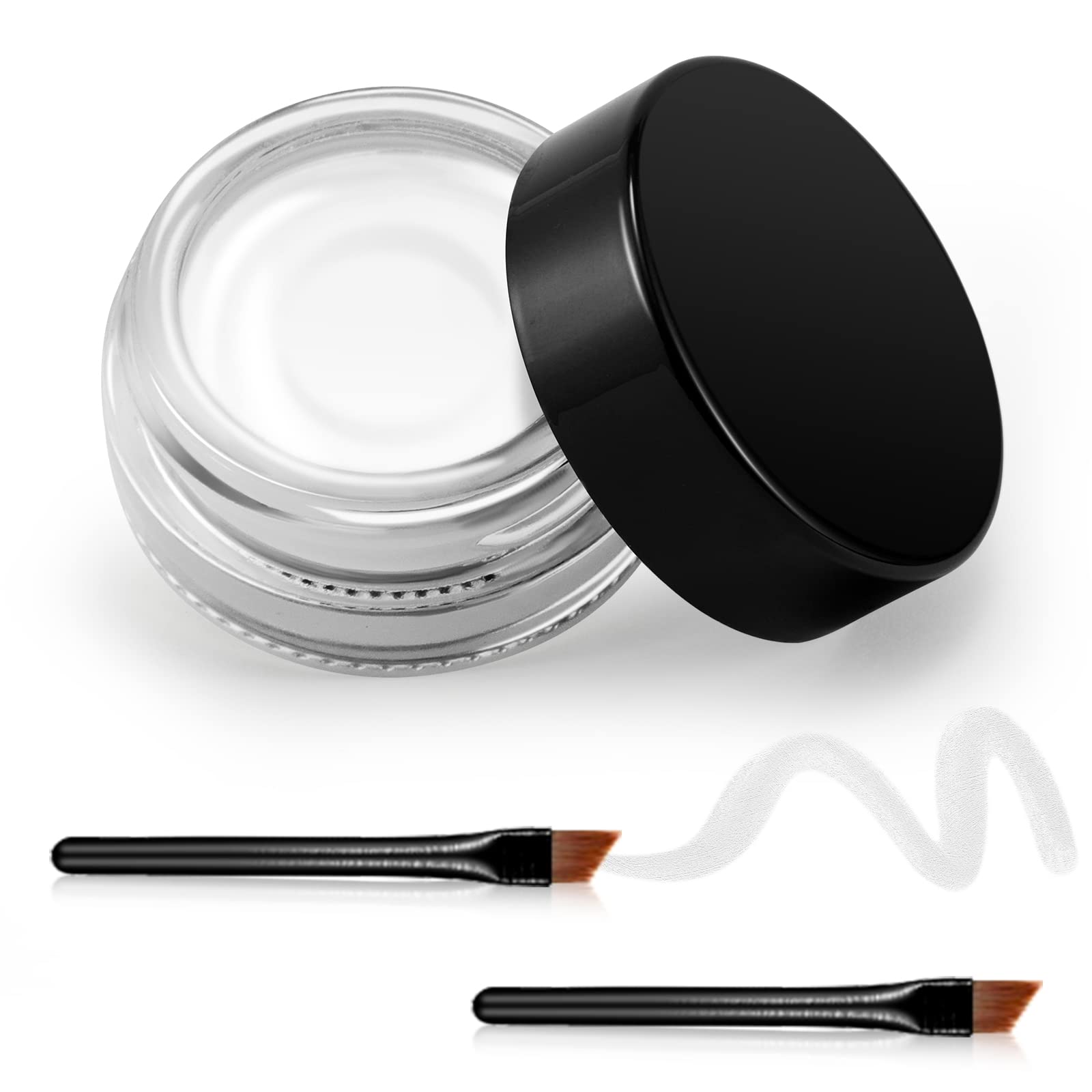 Erinde White Gel Eyeliner - Waterproof, Long Lasting Cream Eyeliner Gel Pot with High-Intensity Pigments, Smudge-Proof, Water-Resistant and 2PCS Brushes (04# White)