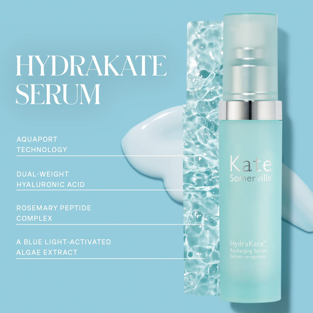 Kate Somerville HydraKate Recharging Hydration Serum - Skin-Quenching Dual-Weight Hyaluronic Acid Serum, 1 Fl Oz