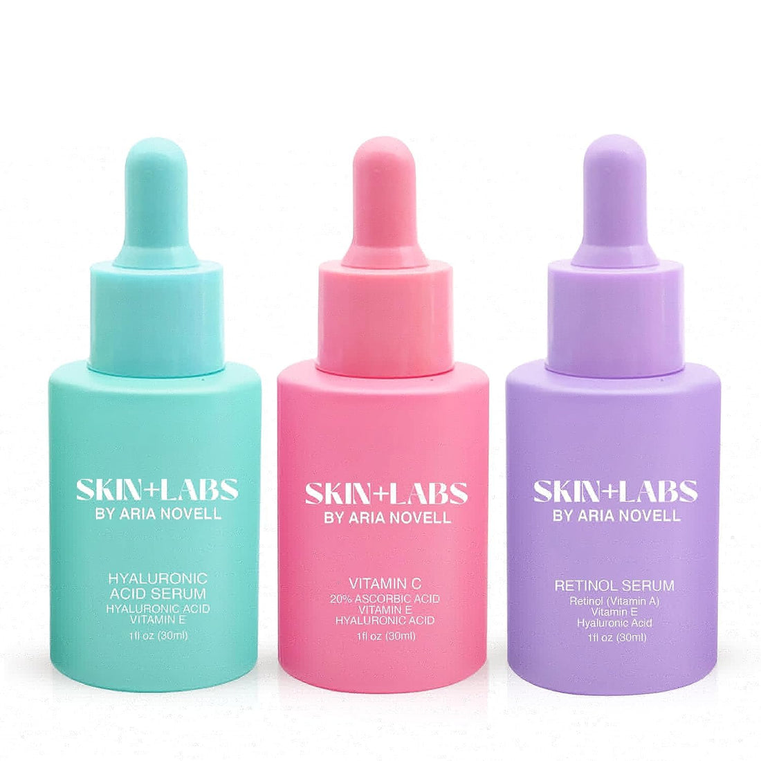 Skin+Labs by Aria Novell Skincare Bundle - Set of 3 Skin Care Set With Vitamin C, Retinol, Hyaluronic Acid Serum - Facial Care Solutions For Brightening, Lifting Fine Lines & Wrinkles, Hydrating Skin